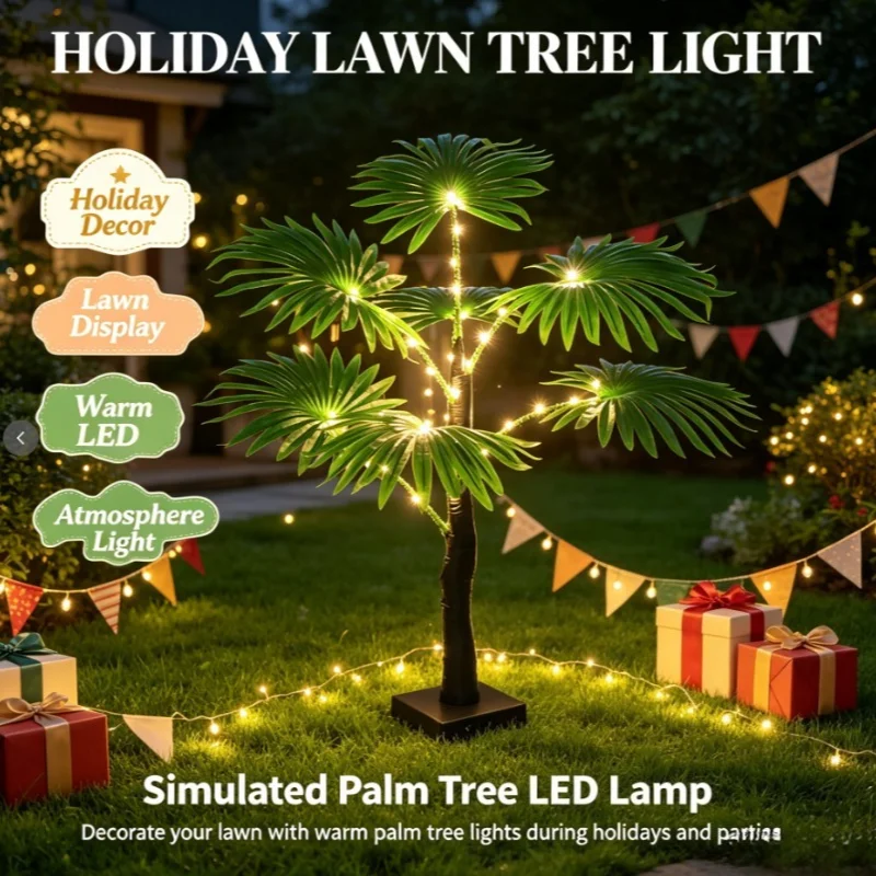 Indoor Palm Tree Light Warm LED Decorative Table Lamp with Green Leaves for Party Event Dining Living Room Holiday Decor
