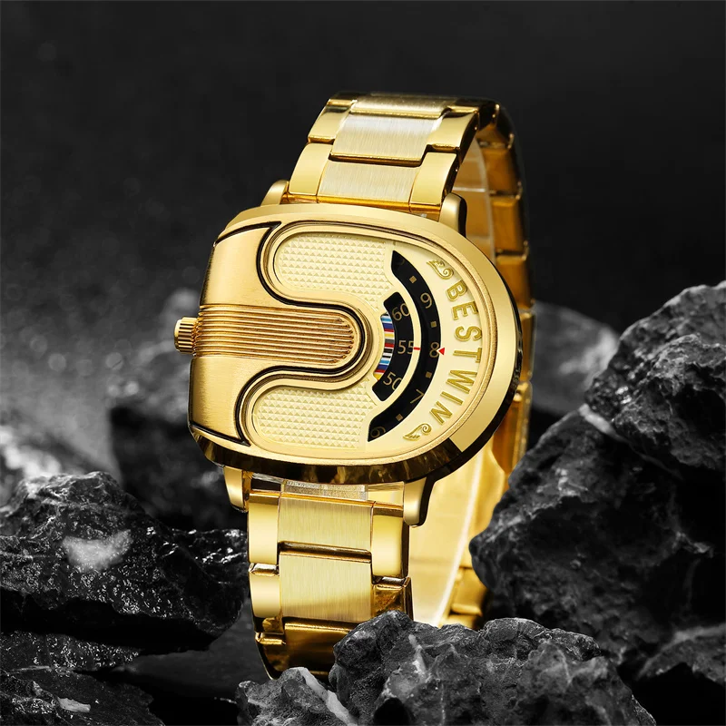 

Роскошные креативные персонализированные модные мужские часы U-образной формы, Кварцевые водонепроницаемые часы со встроенным индивидуальным большим циферблатом, деловой браслет из сплава