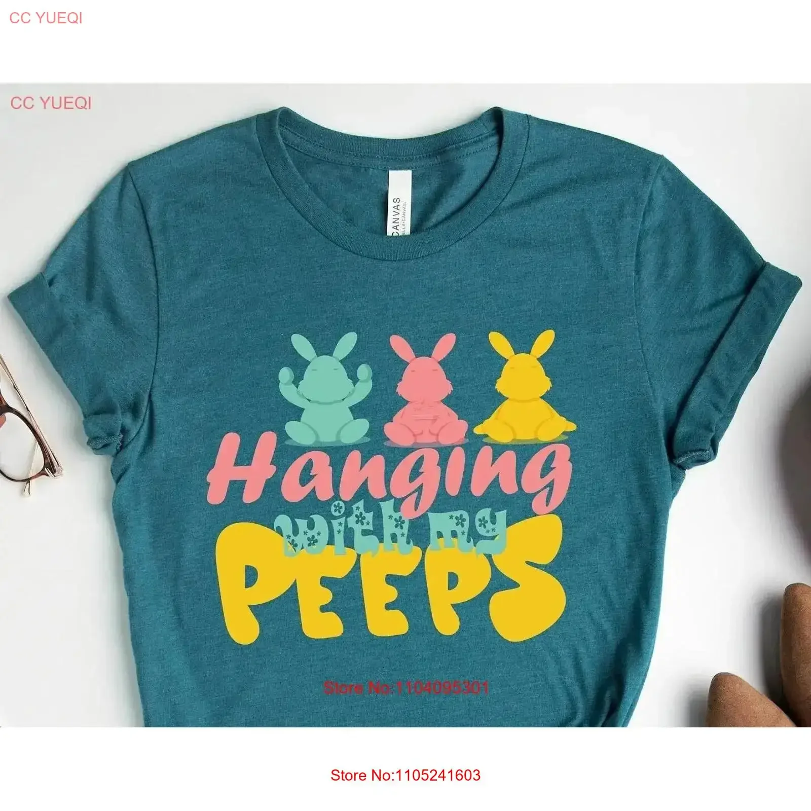 Hanging With My Peeps Happy Easter shirt T Bunny for family Funny vintage Washed Top For Everyday Wear Soft designer clothes