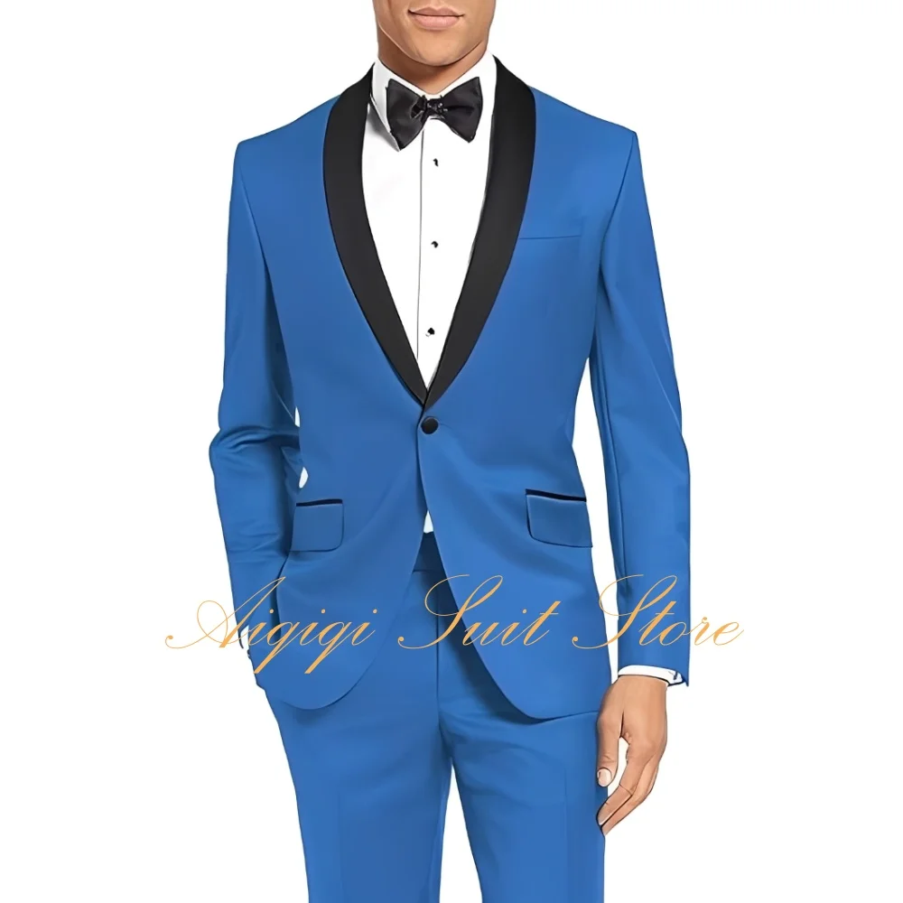 Ternos masculinos de 2 peças, slim fit, smoking, casamento, baile, jantar, um botão, xale, lapela, calças, ternos masculinos