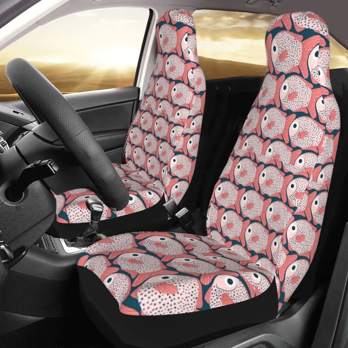 

Fish Pattern Car Seat Cover Custom Printing Universal Front Protector Accessories Cushion Set