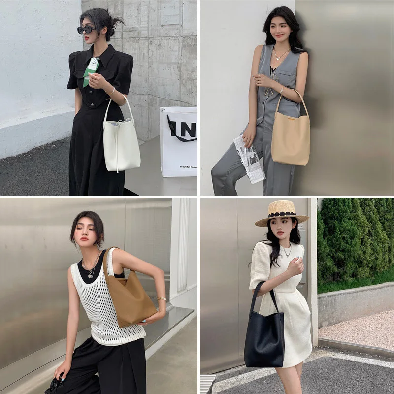 Hot Sale Women Bag Lady Lazy Style Soft Leather Shoulder Bag Underarm Pack Female Casual Large Tote Bucket Handbag Wholesale New