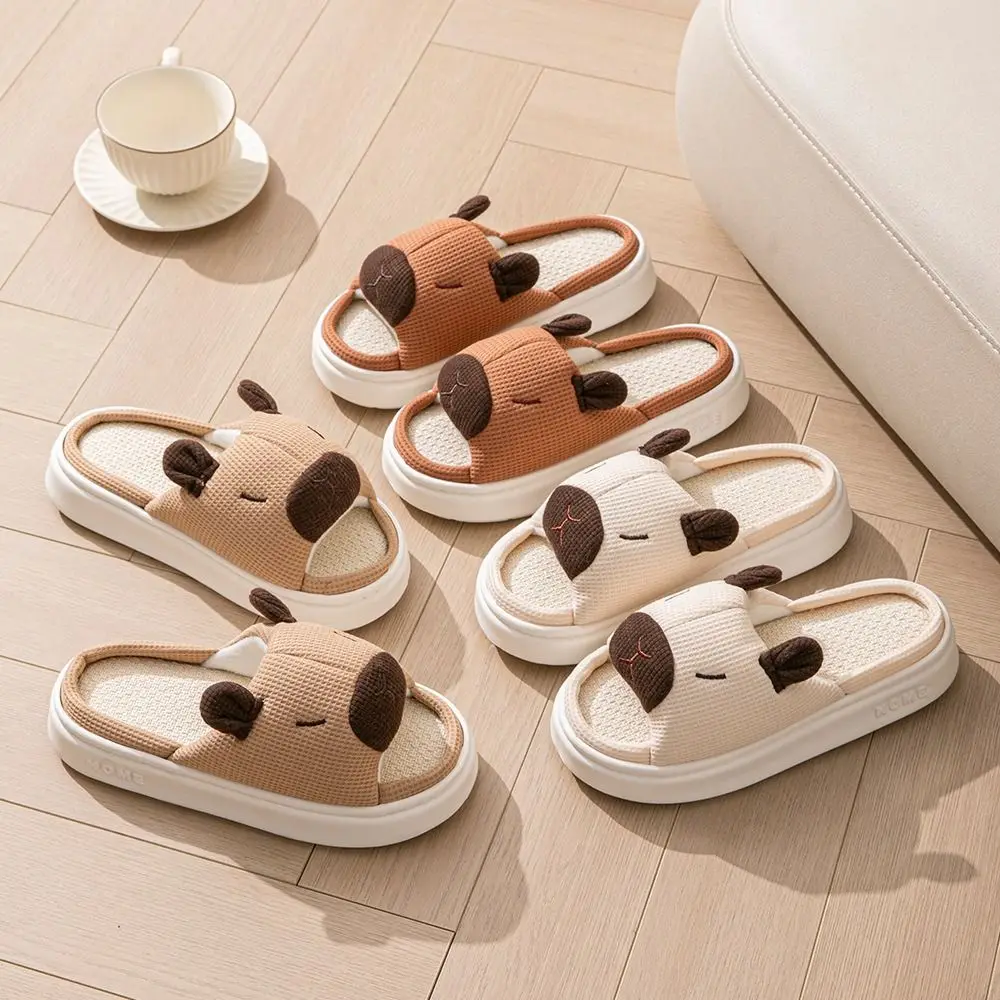 

Противоскользящие тапочки с изображением капибары, домашняя одежда, льняные тапочки с рисунком капибары, кавайные льняные шлепанцы на толстой подошве с животными, зимние