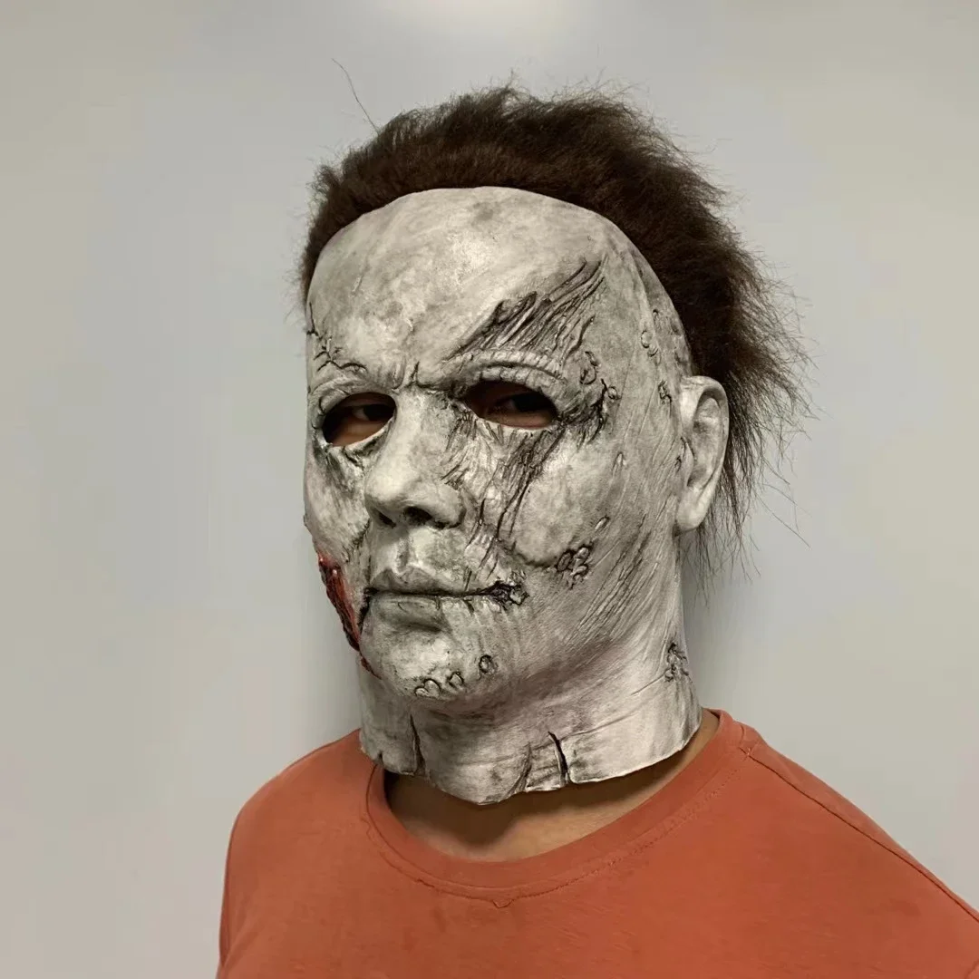 Creepy Michael Myers Mask Halloween Killer Cosplay Latex Masks Horror Masquerade Party Costume Props Prank White Scar Head Cover