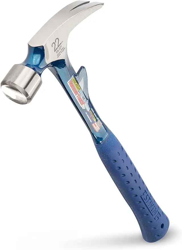 

Hammertooth Hammer - 22 oz Straight Rip Claw with Smooth Face & Shock Reduction Grip - E6-22T Blue