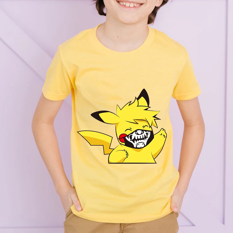 

Pikachu Printed Kids T-shirt Summer Children's Cotton Short Sleeve Yellow Casual Top Suitable for Boys and Girls