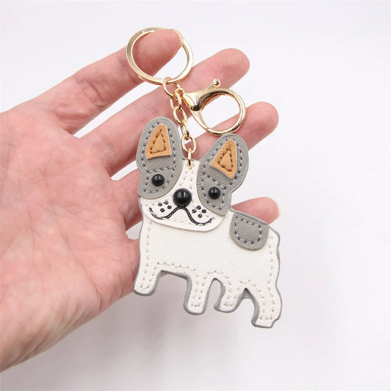 Fashion Punk French Bulldog Keychain PU Leather Dog Keychains for Women Bag Pendant Jewelry Trinket Men's Car Key Ring Key Chain