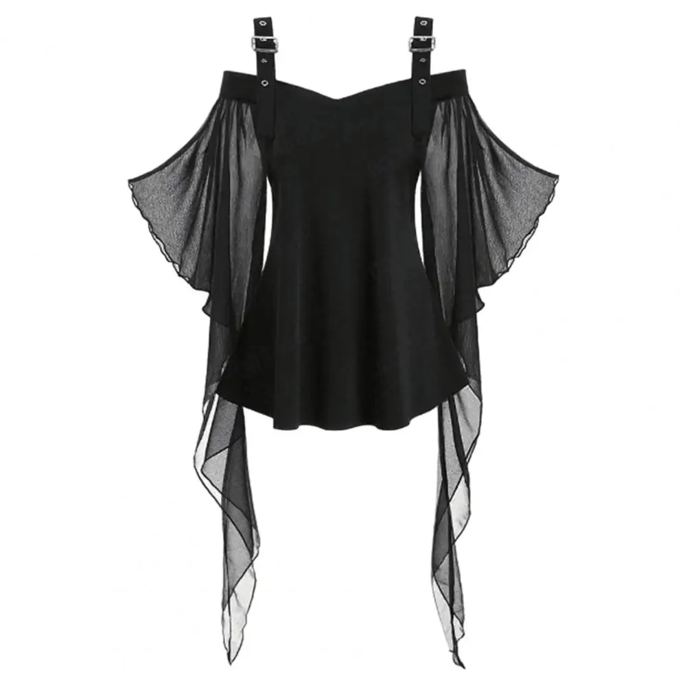 V-neck Slim Fit Top Women Slim Fit Top Halloween Party Costume Women's Bat Sleeve Lace Tassel Top Adjustable Shoulder Strap