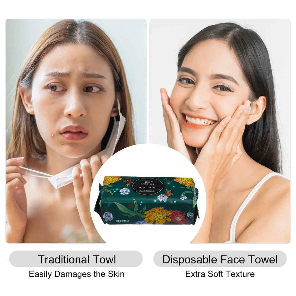 حزمة من 50 مناشف وجه للاستعمال مرة واحدة، مناديل مكياج قطنية فائقة النعومة للاستخدام المزدوج، أسطح تنظيف الأيدي، تغليف متينة