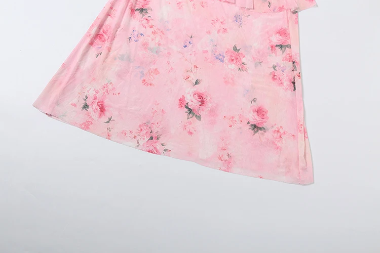 Weird Puss Kleid mit Blumenmuster für Damen, Rüschen, V-Ausschnitt, ärmellos, Bandage, figurbetont, süßer Stil, Sommermode, schick, Urlaubskleid – Detail 9