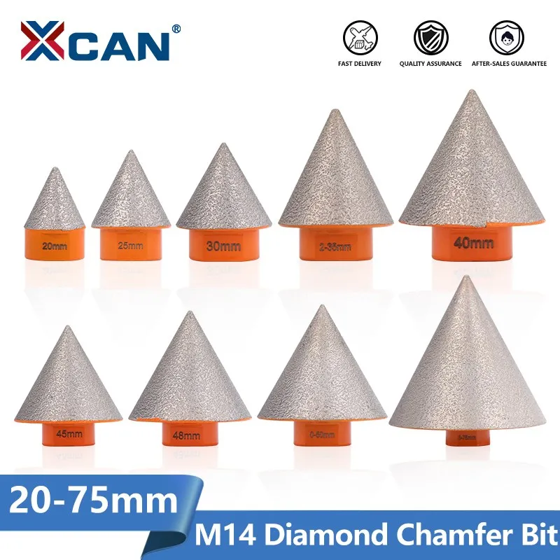 XCAN M14 Diamond Chamfer Bits 20-75mm Milling Tile Cutter Marble Concrete Hole Saw Masonry Drilling Crowns Construction Tools