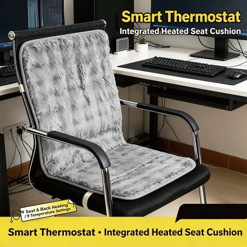 Electric Heating Cushion With Backrest 9 Gears Adjustable Temperature Seat Heating Pad Office Chair Integrated Thermostatic Mat