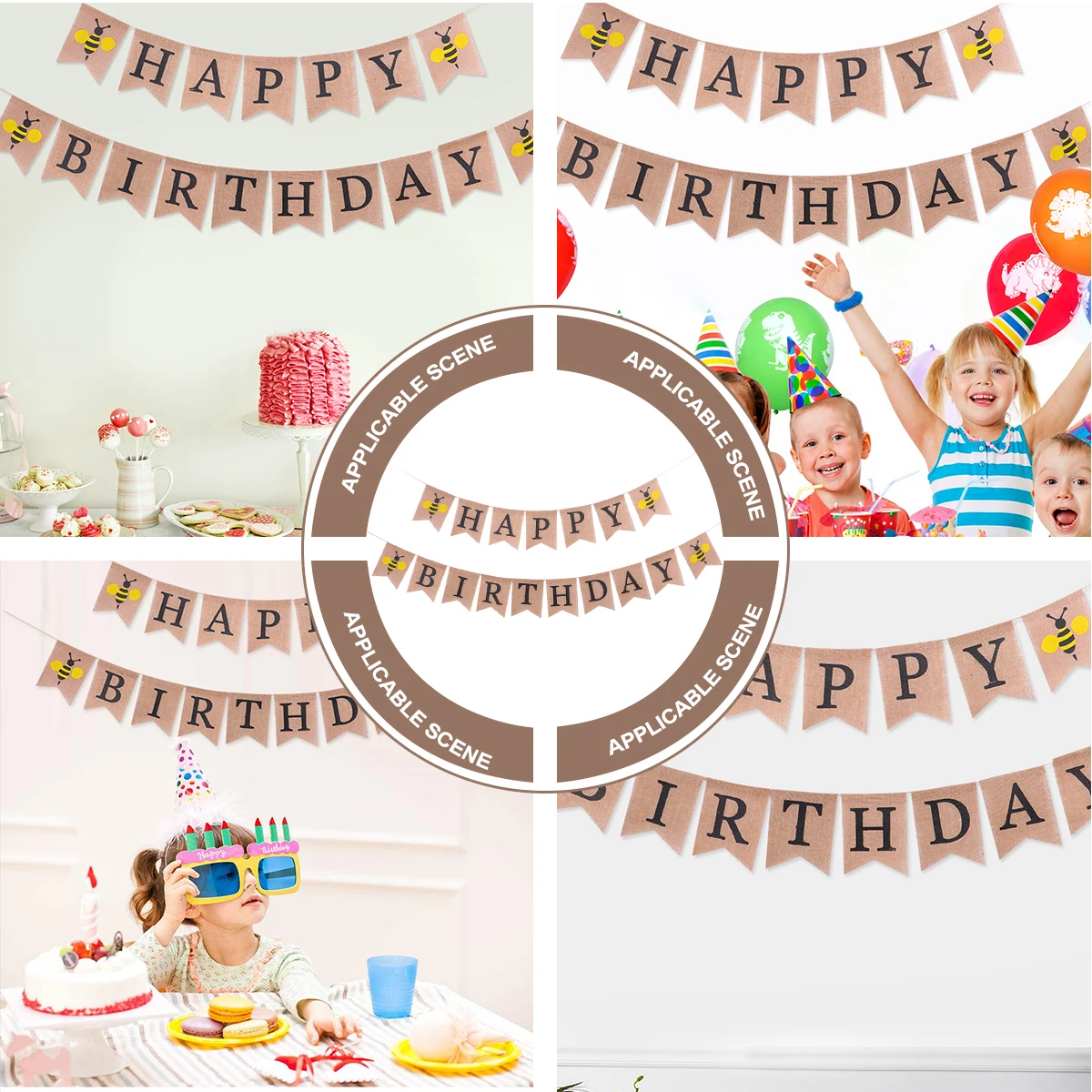 

Bee Pull Flag Birthday Party Decoration Happy Sign Embellishment Banner Blue Large Letters for Cloth Photo Prop