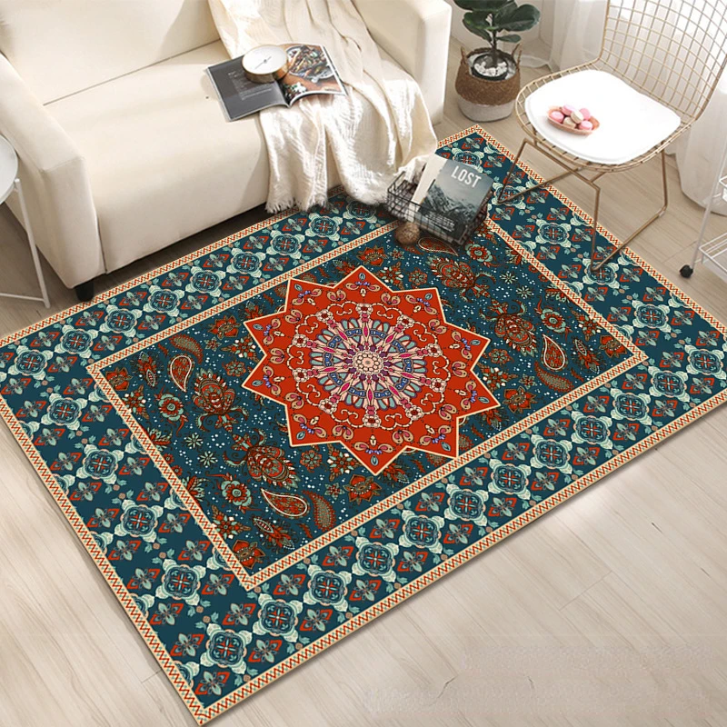 Vintage Ethnic Style Carpet, Crystal Velvet Floor Mat for Living Room, Persian Mia B&B Hotel Carpet, Outdoor Tent Mats