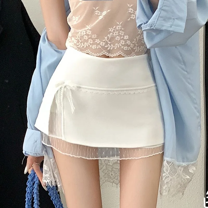 

ay Sweet Korean Sle f Skirt with Bow Tie Bodycon Design Women's Faion Commute Cotton A-Line Skirt CiWalk