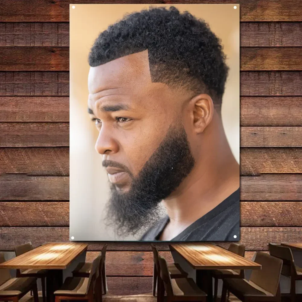 Top African Men's Hairstyle Design Poster Wall Art Tapestry - Haircut & Shave Service Banner & Flag Barber Shop Decor Signboard