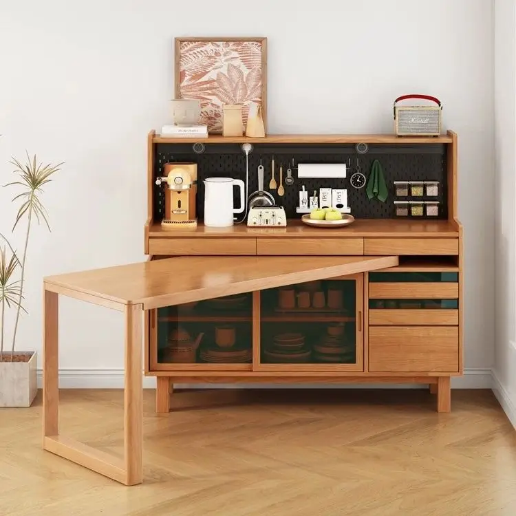 Combined dining side cabinet, living room entrance cabinet, small apartment against the wall, solid wood storage, rotatable