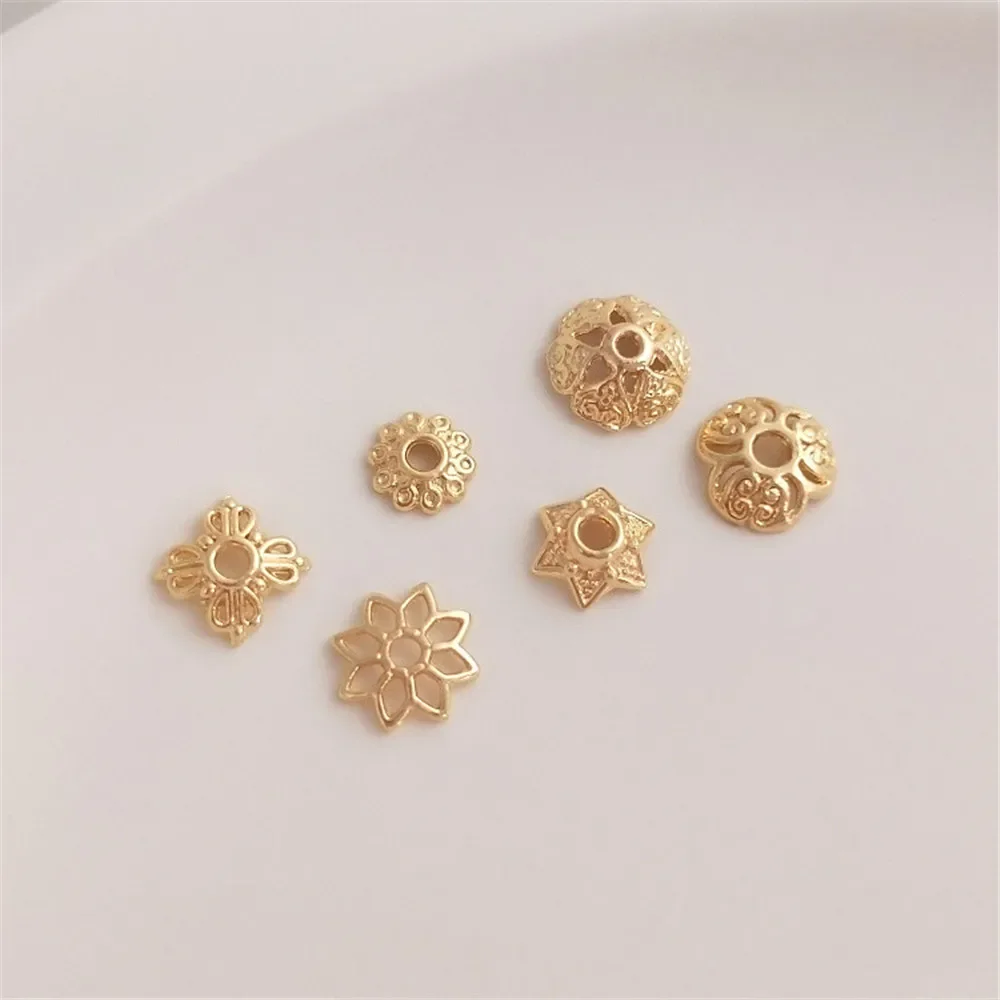 14K Gold Plated Six star small Daisy flower holder hollow flower cap bead holder separated bead piece DIY accessories