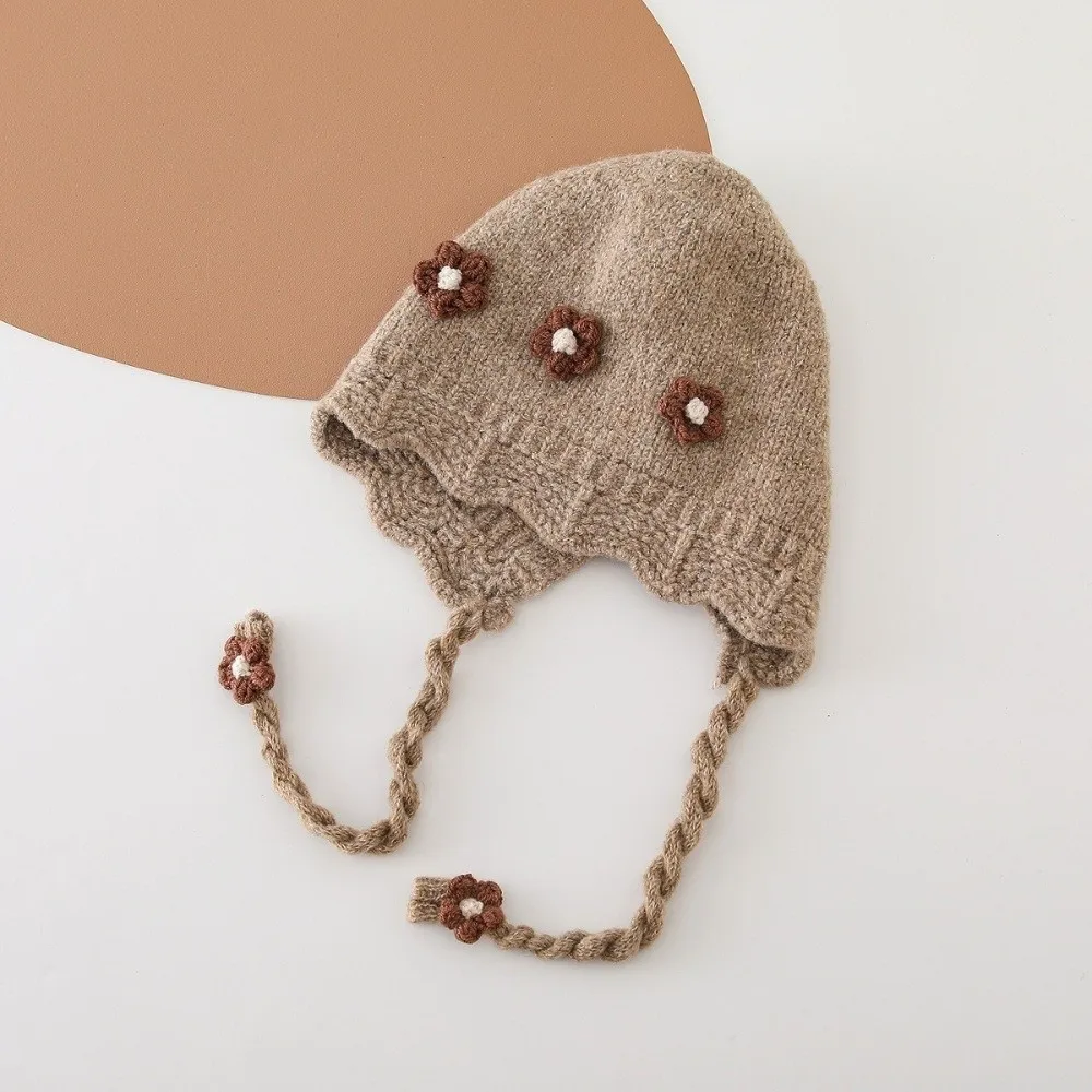 

Новая ветрозащитная пуловерная шапка с помпоном, вязаная шапка-бини с цветочным принтом, холодостойкая шапка Lei Feng для младенцев