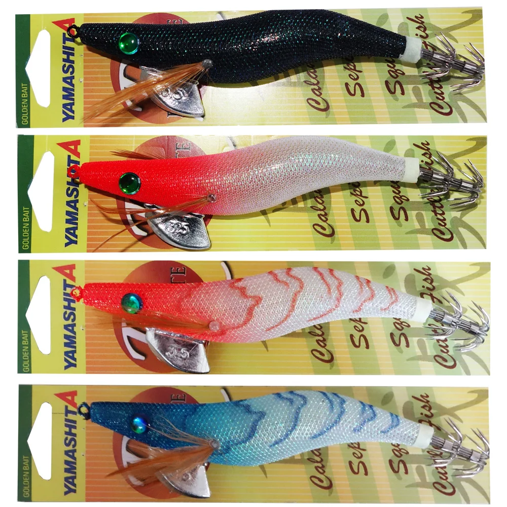 

4X 3.5 YAMASHITA SQUID JIGS Glow in Dark Rattle Squid JIgs White and Black Color