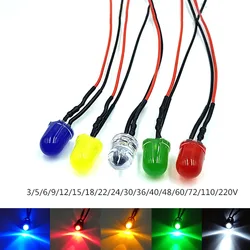 10 pz 8mm LED Pre-cablati che emettono diodi con resistenza lampadina LED 3V 5 v6v9v 12V 24V 36V 48V 60V 110V 220V