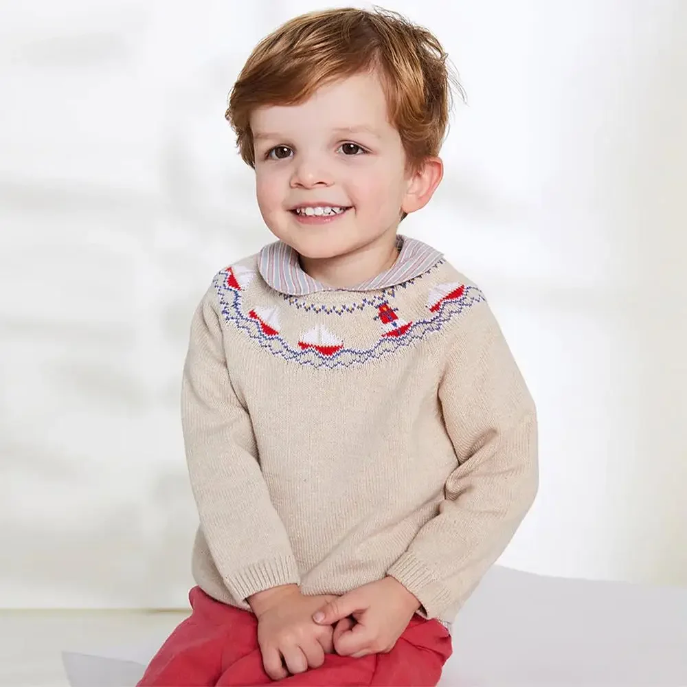 Knit Sweaters for Baby Boys Pullovers Kids Embroidery Sailboat Knitted Sweater Children Clothes Winter Tops Child Boys' Knitwear