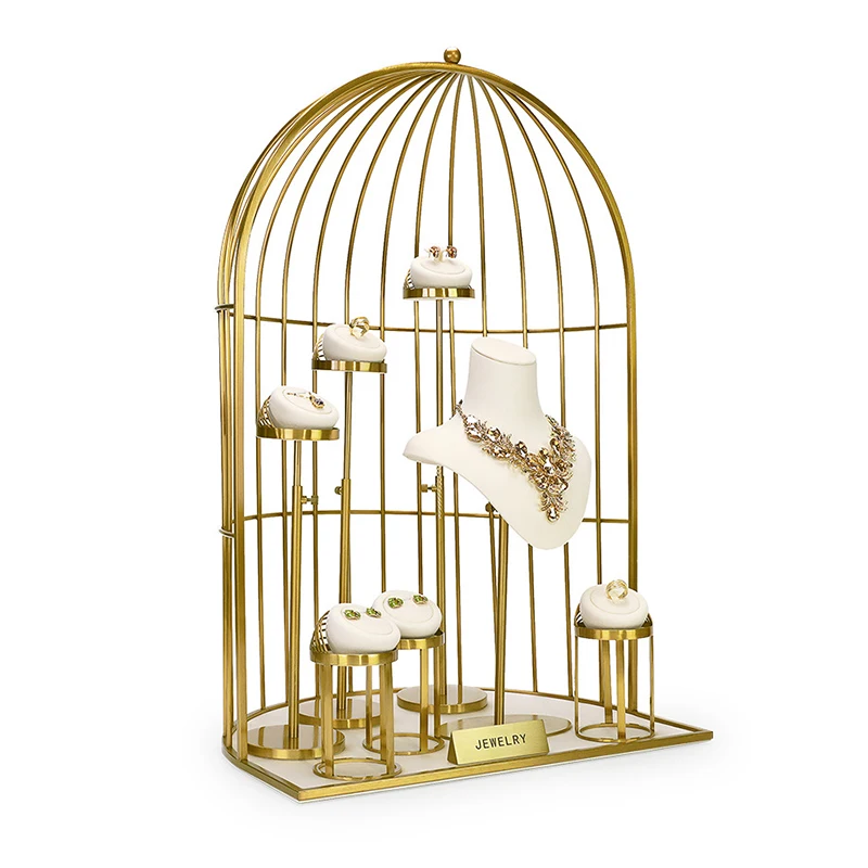 Jewelry display stand, high-end metal beige necklace, ring, earring jewelry display props, showcase display rack