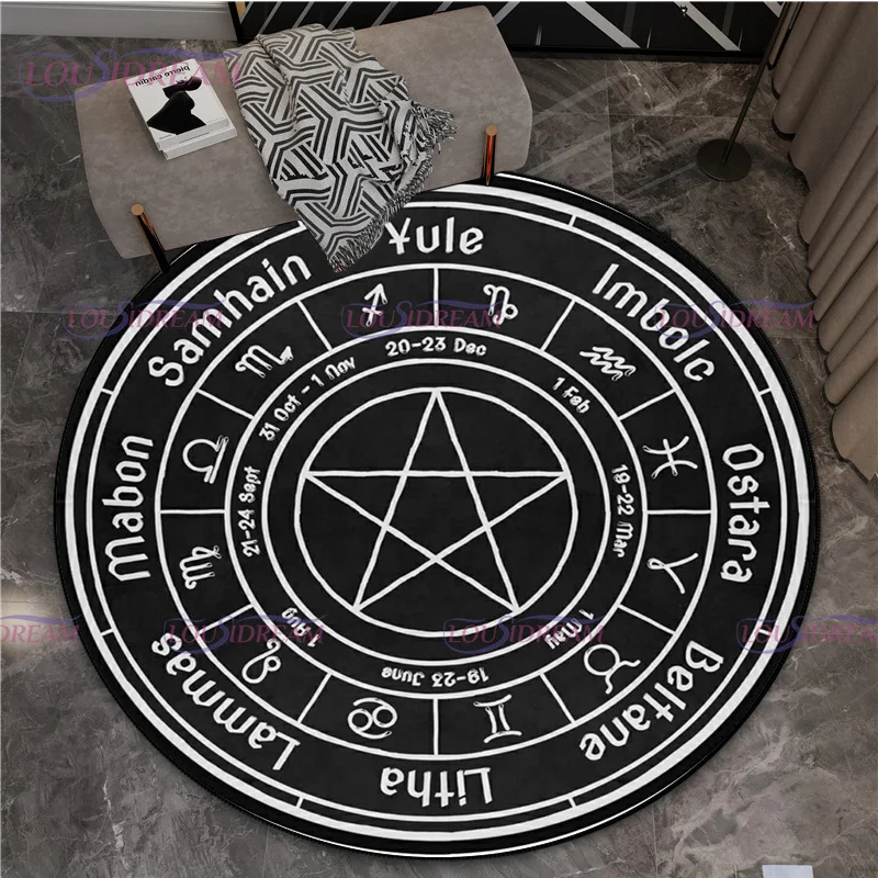 Satanic Goat Gothic Punk Pentagram Round Rug Non Slip Doormat  Floor Horror Devil Rug Living Room Mats Witch Round Rug