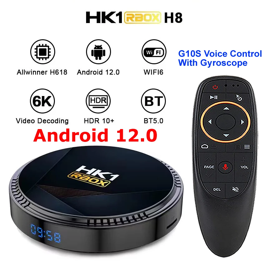 HK1 RBOX H8 Android 12 TV Box Allwinner H618 4GB RAM 128GB ROM Wifi6 6K Decode BT5.0 5G Dual WIFI 4K HDR10+ Set Top Box