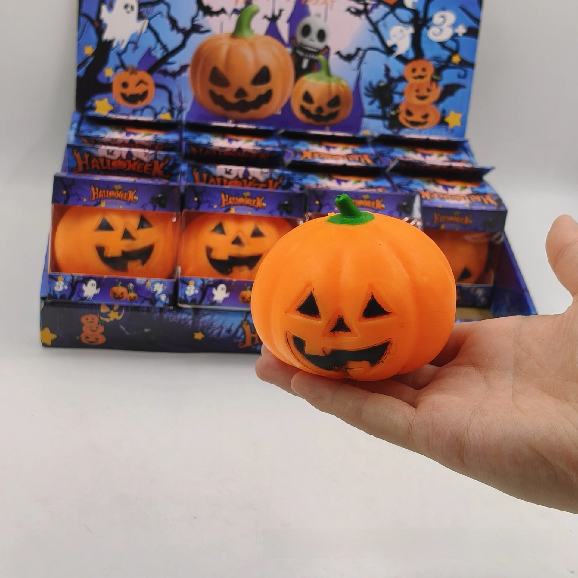 2026 Halloween Pumpkin Head Squishy Toy, In Stock Squeeze Stress Relief Fidget Toy Gift Box Set