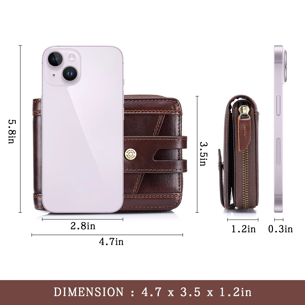กระเป๋าสตางค์ซิป SCHLATUM สำหรับผู้ชาย ความจุขนาดใหญ่ ป้องกัน RFID หนังแท้สไตล์วินเทจ พร้อมช่องใส่เหรียญและช่องใส่บัตรประชาชน