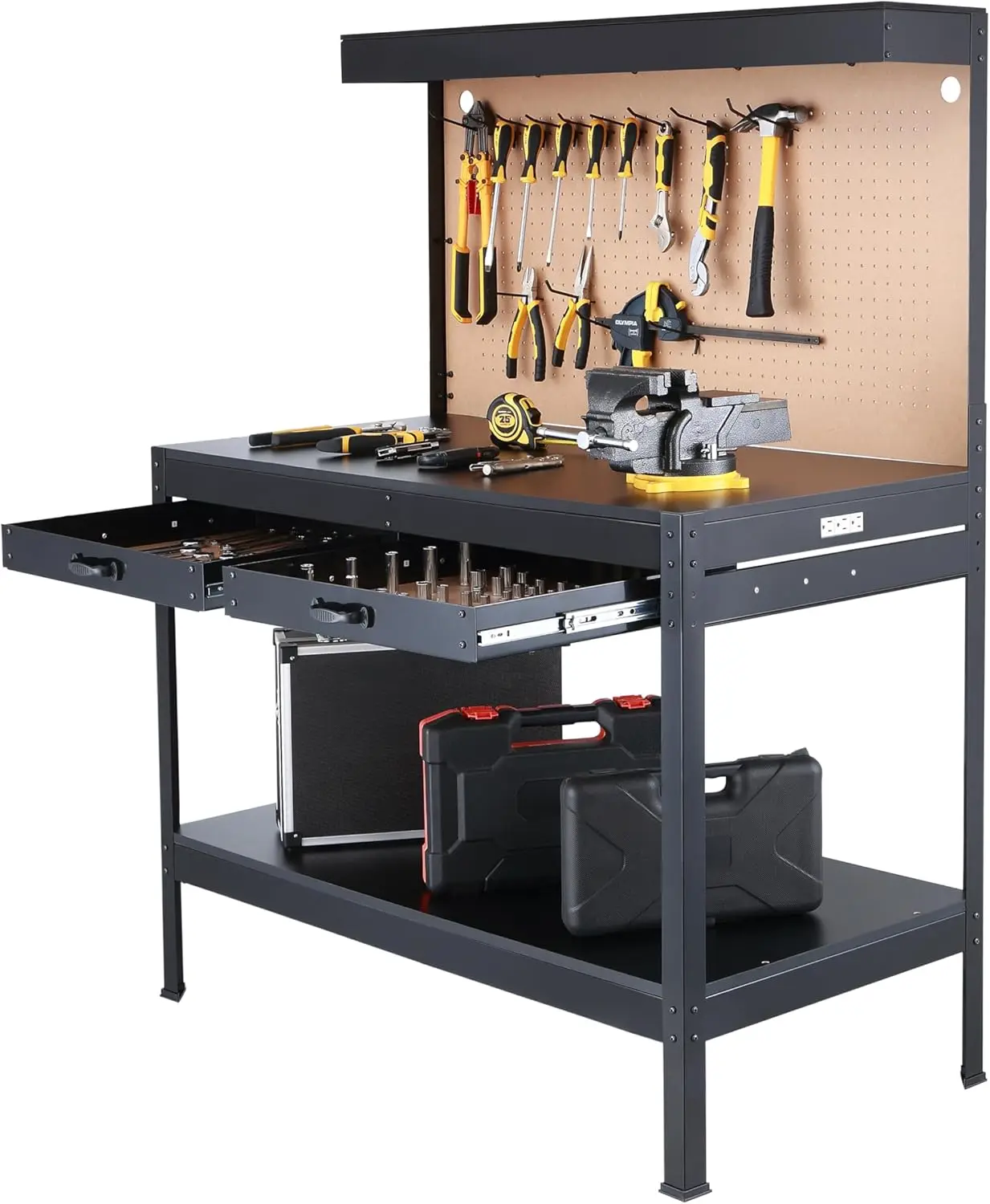 Olympia Tools Multipurpose Workbench With Power Outlets and Light, 410-014-0111 , Black