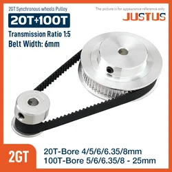 2GT BF Type Synchronous Pulley Belt Kit 20Teeth 100Teeth 1:5 Reduction Ratio Mechanical Transmission Assembly Bandwidth 6mm