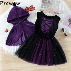 Prowow Kids Halloween Dresses For Girls Cloak and Princess Party Dress Purple Witch Baby Halloween Costume For Children