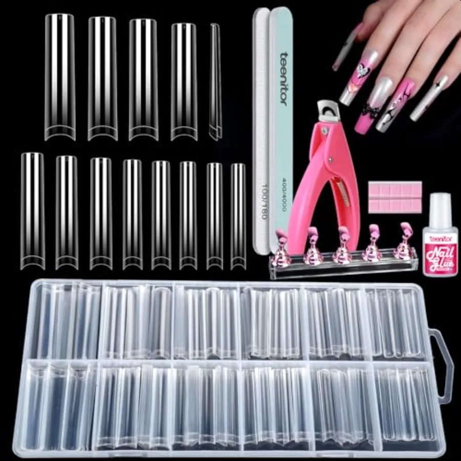 

240 шт. без C Curve Прозрачные квадратные типсы для ногтей 3XL Удлиненные кончики ногтей 12 размеров Половина покрытия Прямые конические квадратные французские прозрачные Na