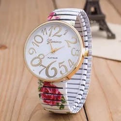 Women's Quartz Watch Luxury Ladies Elastic Bracelet Quartz Watch Simple Digital Big Dial Printed Silicone Strap Reloj Mujer