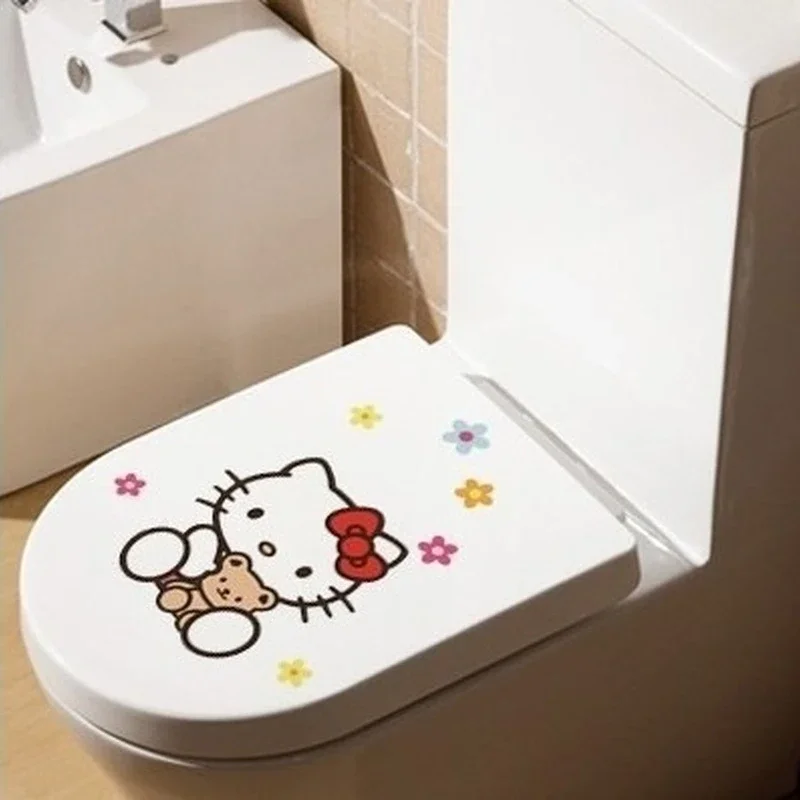 Hello Kitty Cartoon Toilet Stickers Cute Animation PVC WaterProof Wall Sticker Fashion Decal Bathroom Toilet Frigerator Decorate