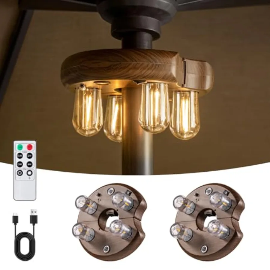 

Patio Umbrella Light with Remote Control, Rechargeable Cordless LED Edison Bulbs Pole Light with 0 Brightness Levels for Garden