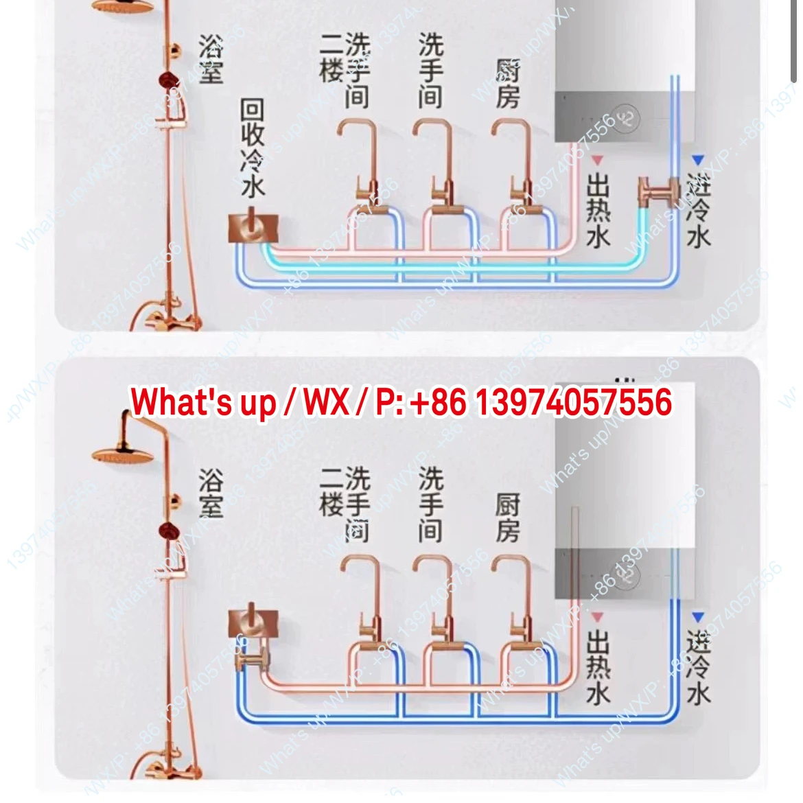 Zero cold water H valve Gas water heater Return  Check   Hot water circulation