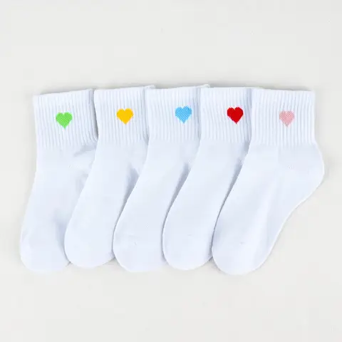 여아용 귀여운 하트 패턴 양말, 편안한 어린이 흰색 양말, 5 켤레