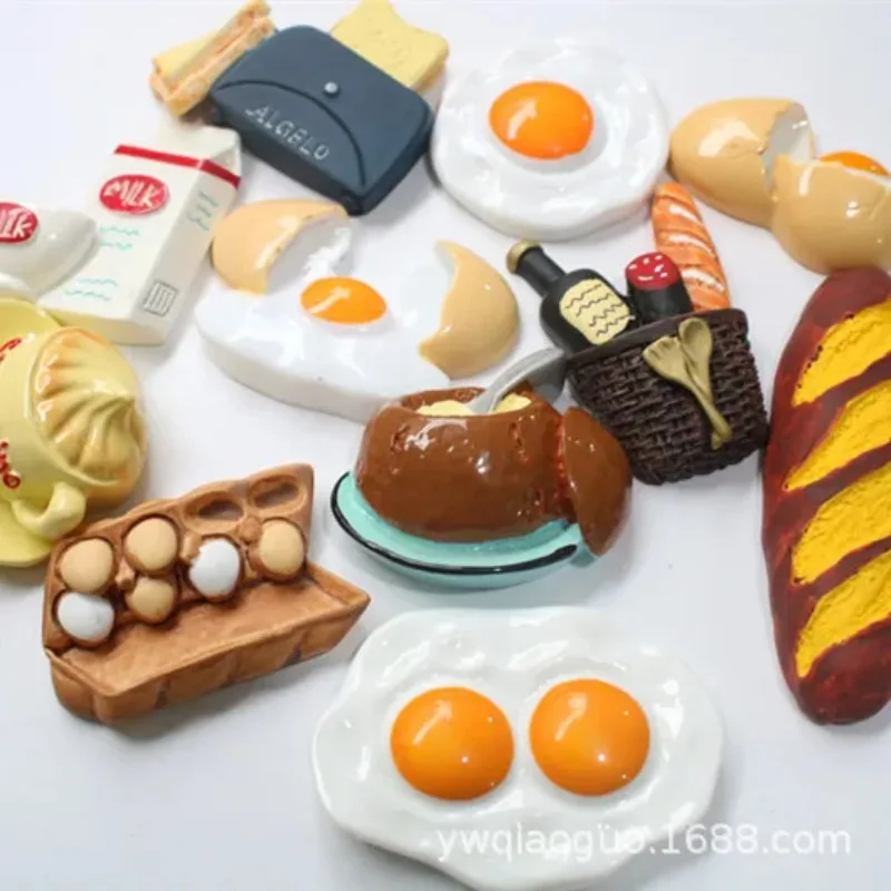Simulation Food Breakfast Bread Milk Egg Fridge Magnet Accessories Roast Coffee Carrot Basket Classic DIY Refrigerador Stickers