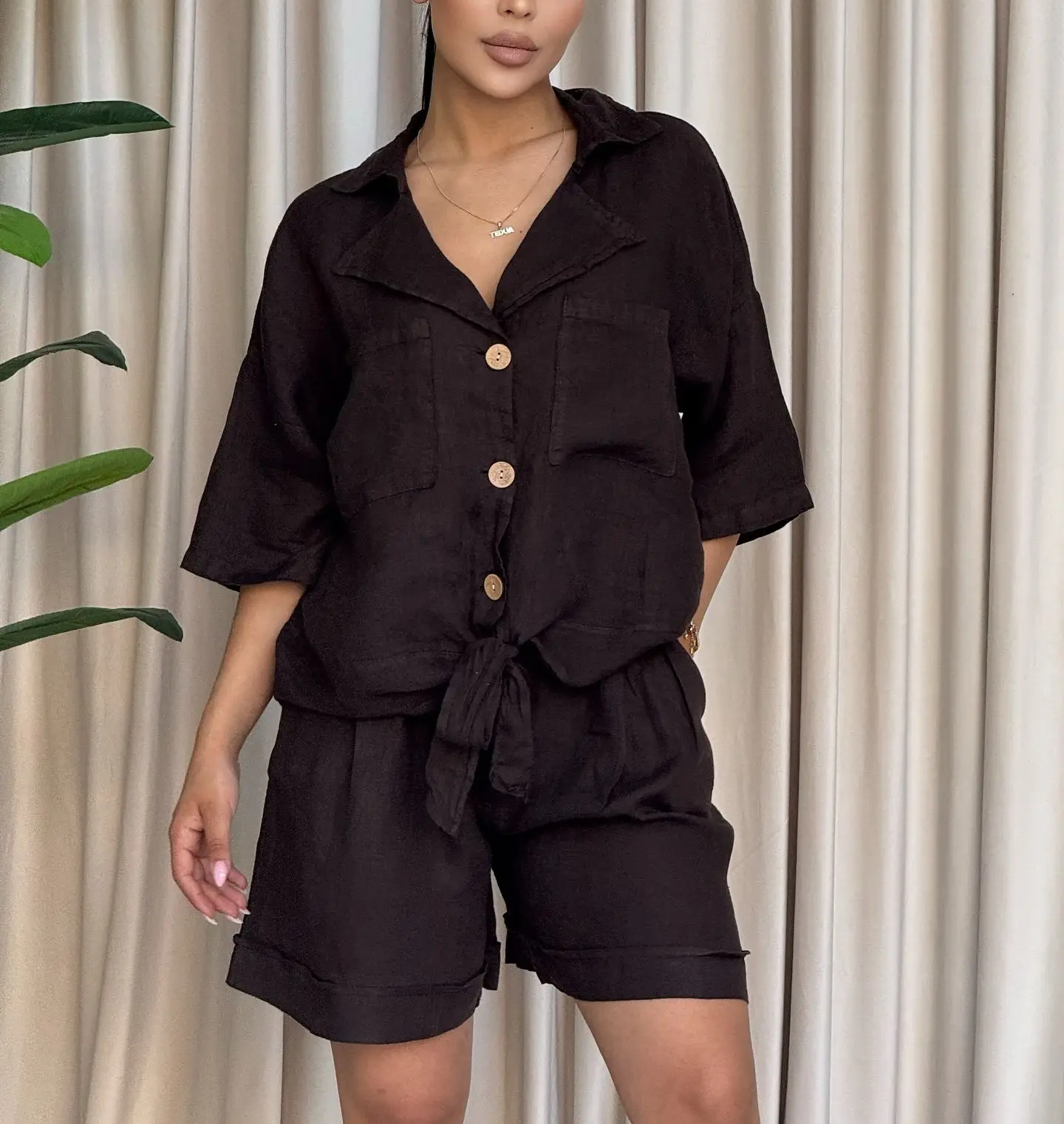 2026 Autumn New Foreign Trade Women's Short-sleeved Shirt Loose Pants Two-piece Set Cw31364