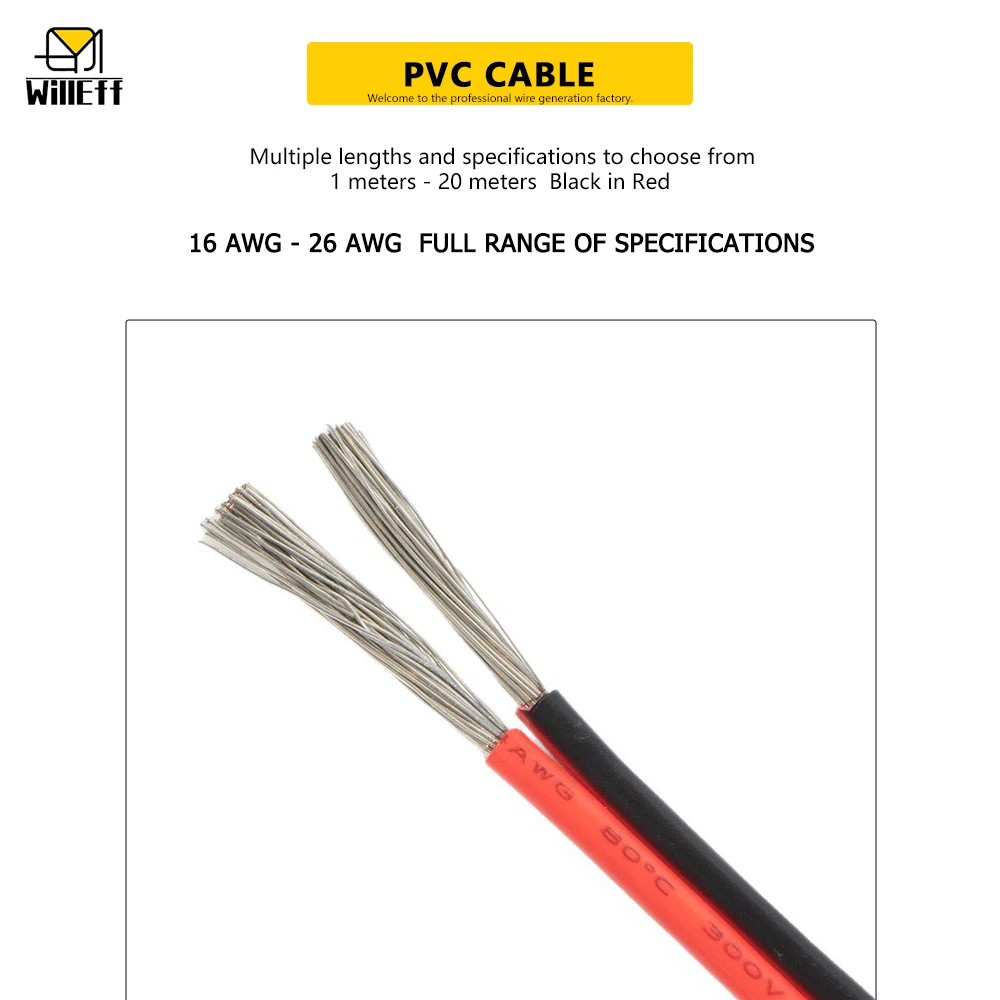 2 pin cable Tinned copper wire led strip extension cable Black Red electronic wire PVC Electrical wires soft Speaker audio