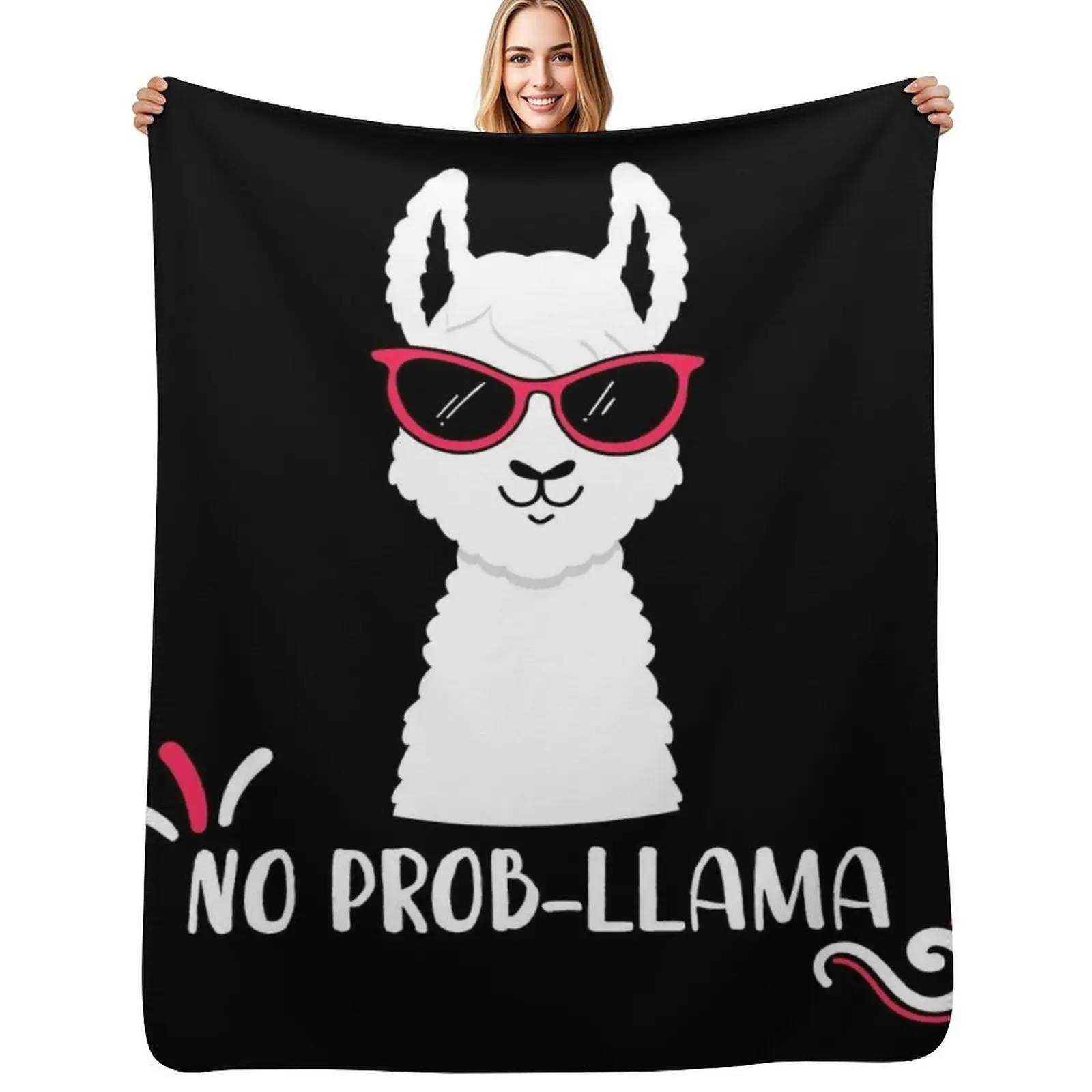 

No Prob-Llama - Funny Cute Llama wearing Glasses Throw Blanket Custom Soft Plush Plaid Beach Furry Blankets