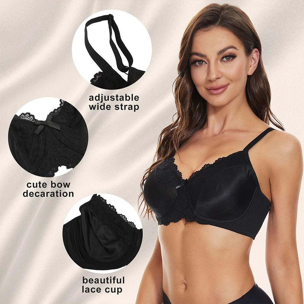 Sheroine Plus Size Minimizer Bra Women Sexy Lace Floral Bra Underwire Full Cup Push Up Unlining with High Support