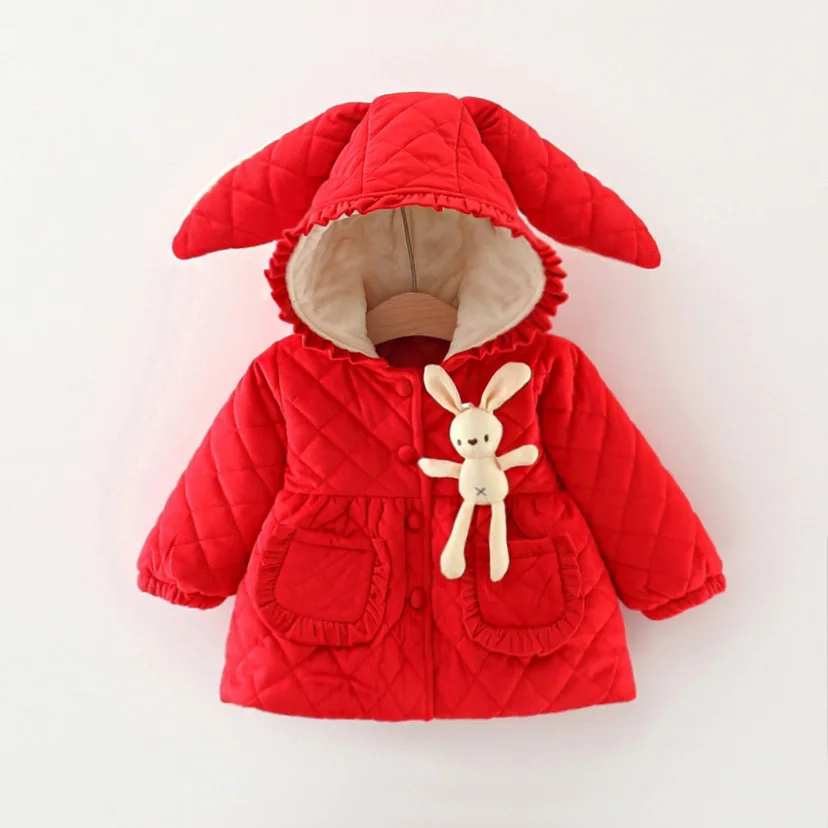 9 Months To 3 Years Old Winter New Red Christmas Party Baby Girl Coat, Thick And Warm Children\'S Long Sleeved Clothes