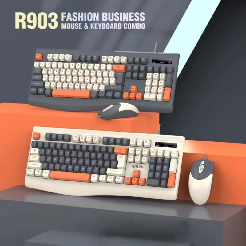 R903 Gaming Keyboard and Mouse Set, Color-Matching Mechanical Feel, Membrane Keyboard and Mouse, Wired, Office Computer USB