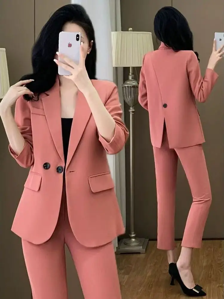

Элегантный женский костюм-двойка: новинка весна-осень, профессиональная одежда для уверенных в себе женщин, полиэстер, длинный рукав