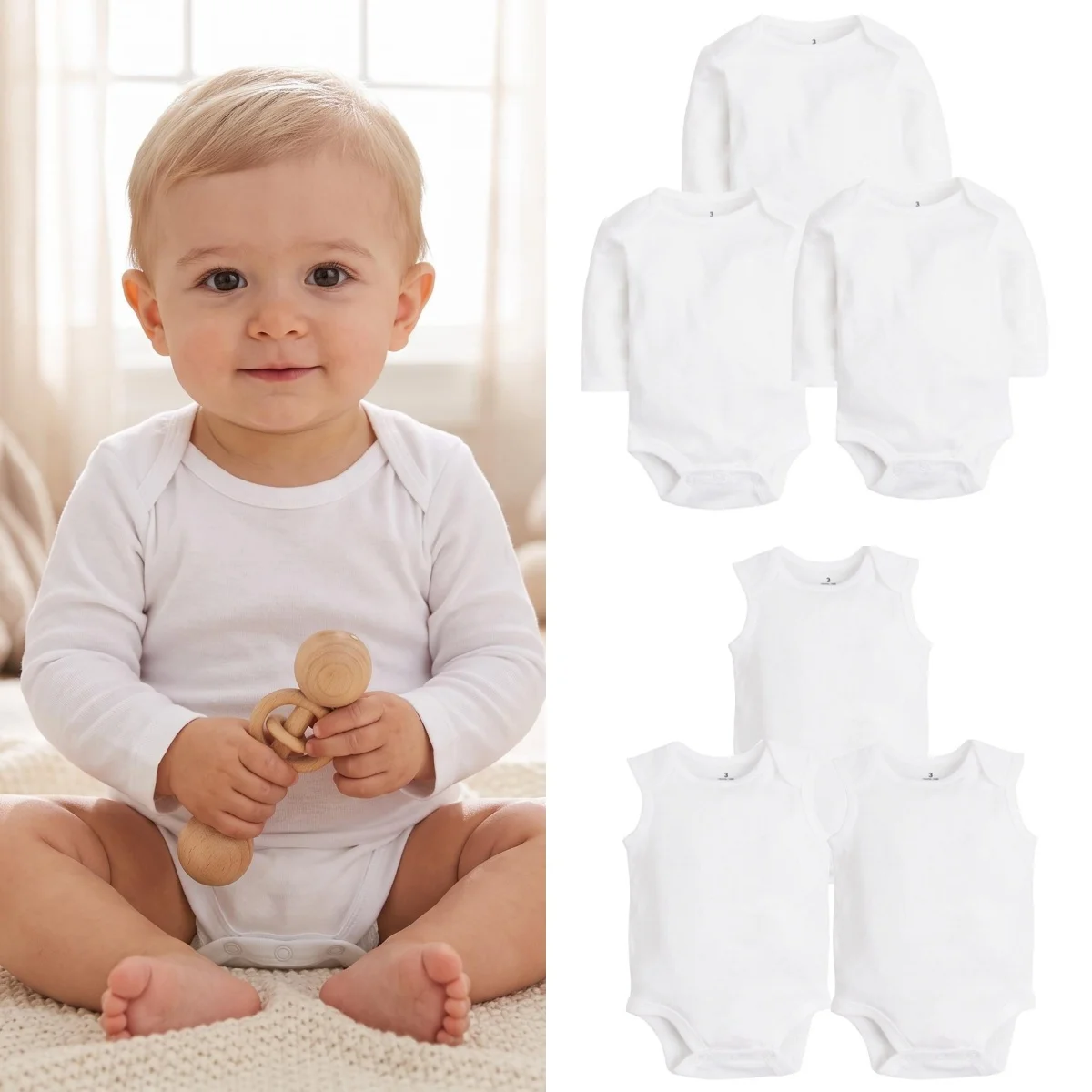1/3 Pcs Newborn Bodysuit 100% Pure Cotton Solid White Short/Long Sleeve Sleeveless Triangle Romper Baby Boys Girls Clothes 0-24M