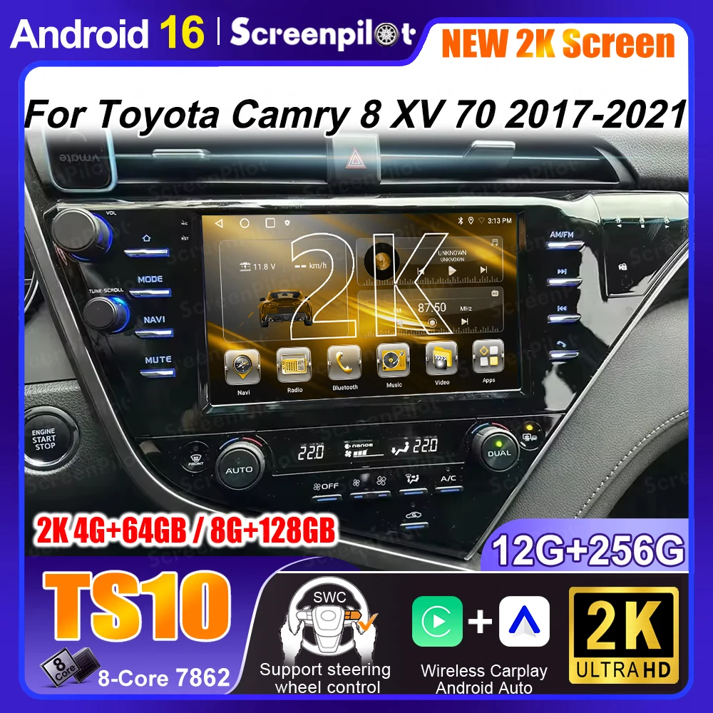 

2K Android 16 For Toyota Camry 8 Xv 70 2017-2020 2021 Multimedia Stereo Head Unit Navigation Gps Auto Player Car Radio